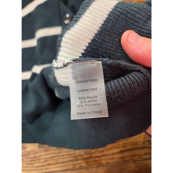 Universal Standard Better-Than-Wool Cardigan in Forest Green/cream stripe sz Med - Picture 5 of 6